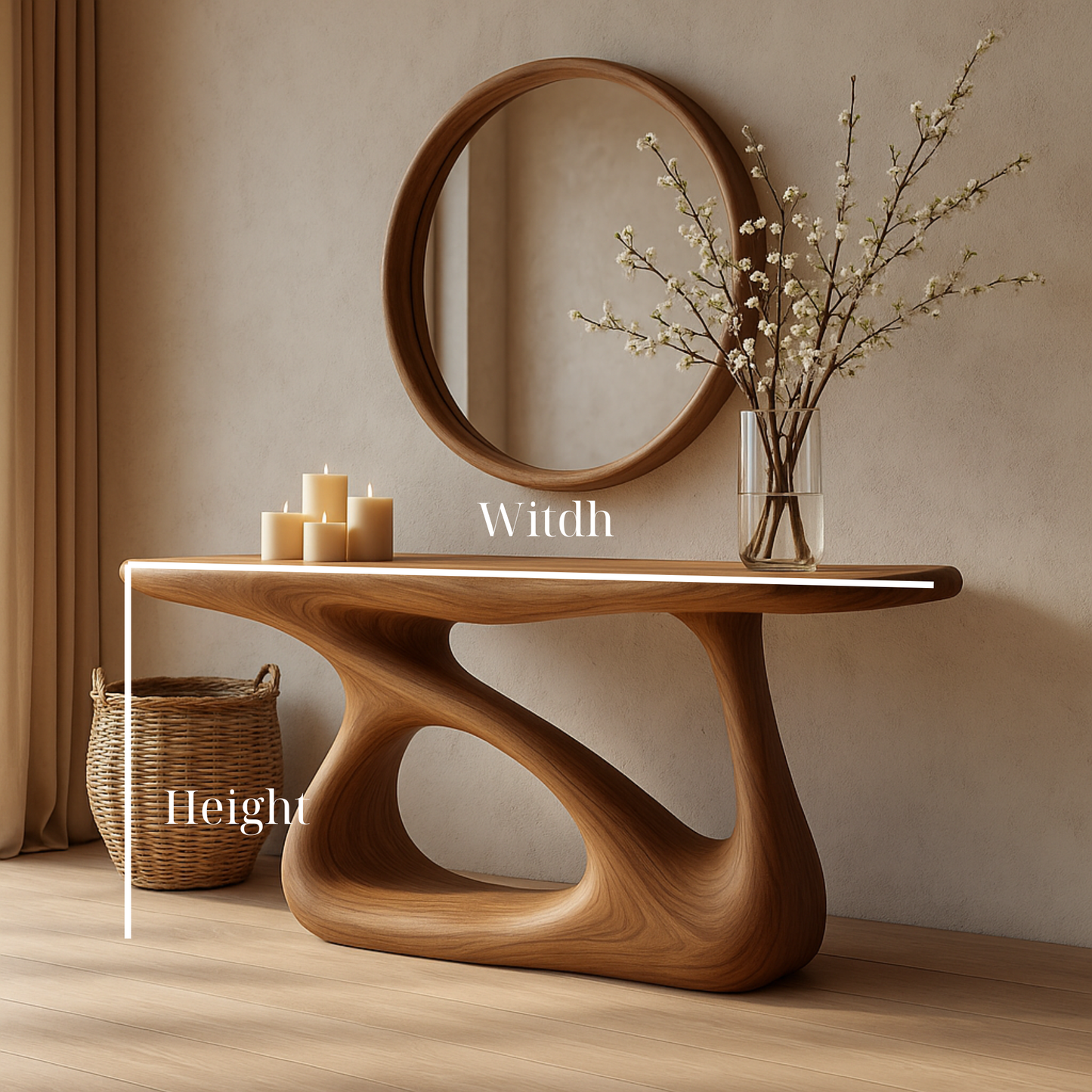 Organic Sculptural Solid Wood Console Table – Handcrafted Entryway