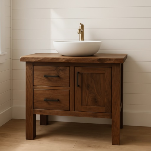 Handcrafted Solid Wood Bathroom Vanity - Live Edge Cabinet with Storage