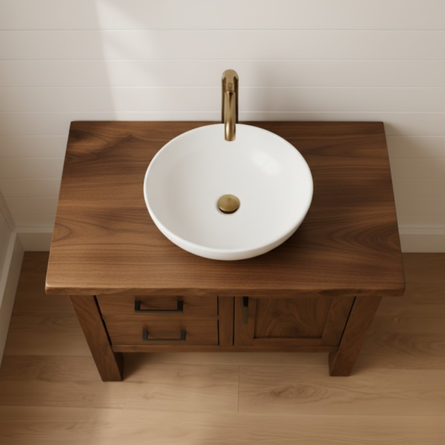 Handcrafted Solid Wood Bathroom Vanity - Live Edge Cabinet with Storage