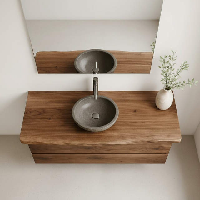 Handcrafted Solid Wood Floating Vanity - Modern Live Edge Wall-Mounted Cabinet