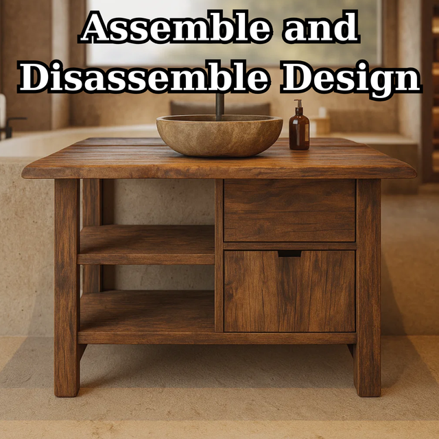 Handcrafted Solid Wood Bathroom Vanity with Open Shelves and Soft-Close Storage