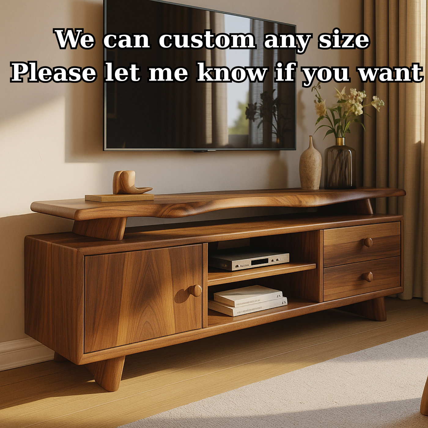 Handcrafted Solid Wood TV Stand - Sculptural Mid-Century Console with Curved Top