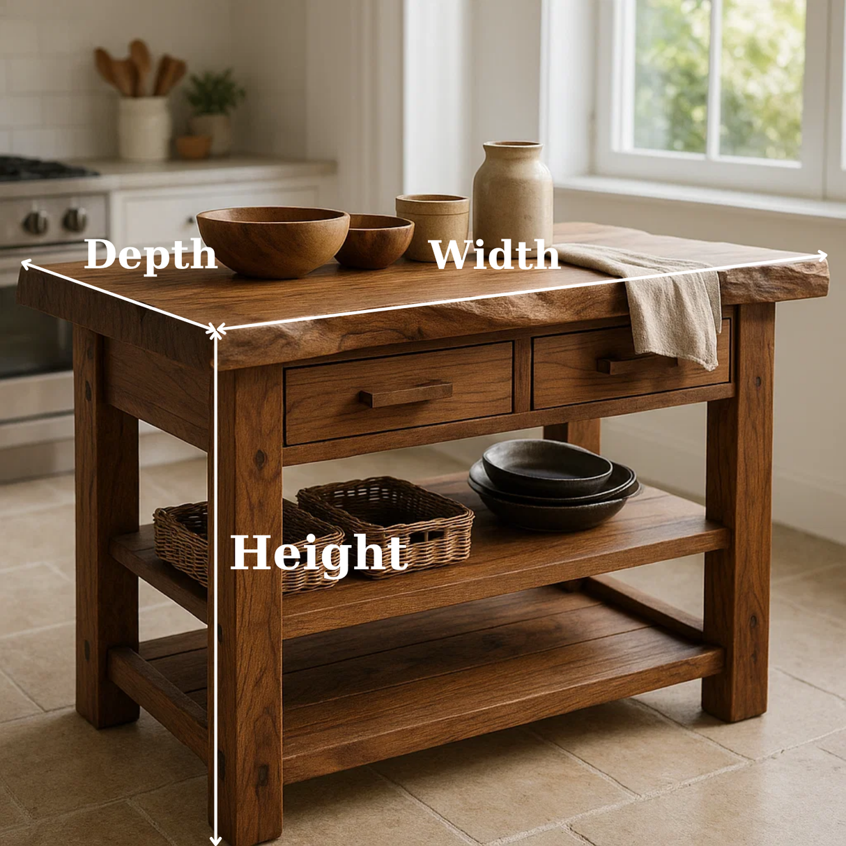 Handcrafted Solid Wood Kitchen Island - Rustic Dining & Prep Table with Storage