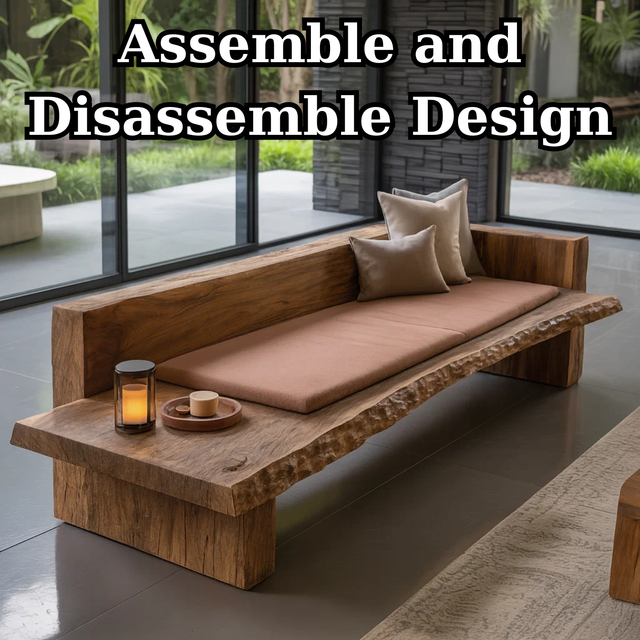 Handcrafted Solid Wood Sofa – Rustic Live Edge Bench Couch with Minimalist Design and Natural Finish