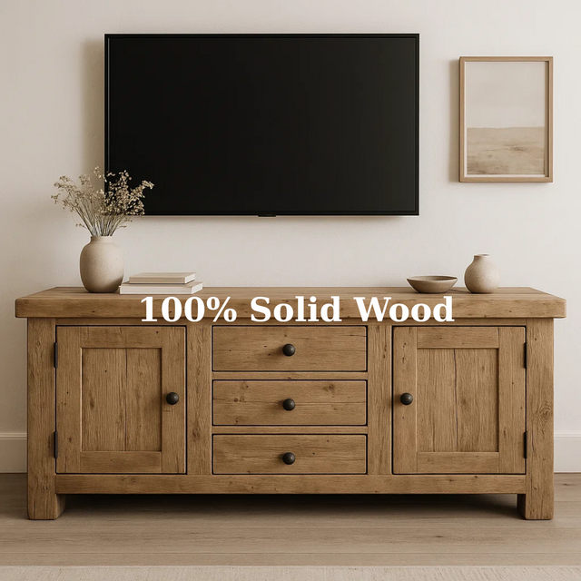 Handcrafted Solid Wood TV Stand - Rustic Oak Farmhouse Media Console Furniture