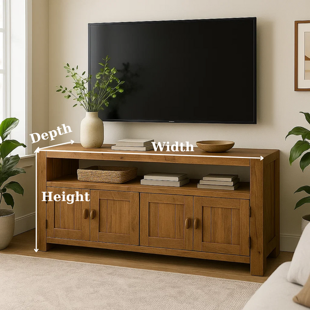 Handcrafted Solid Wood TV Stand - Rustic 4-Door Media Console with Storage Shelf