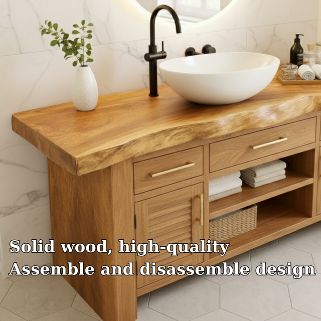 Handcrafted Solid Wood Live Edge Bathroom Vanity - Rustic Storage Cabinet