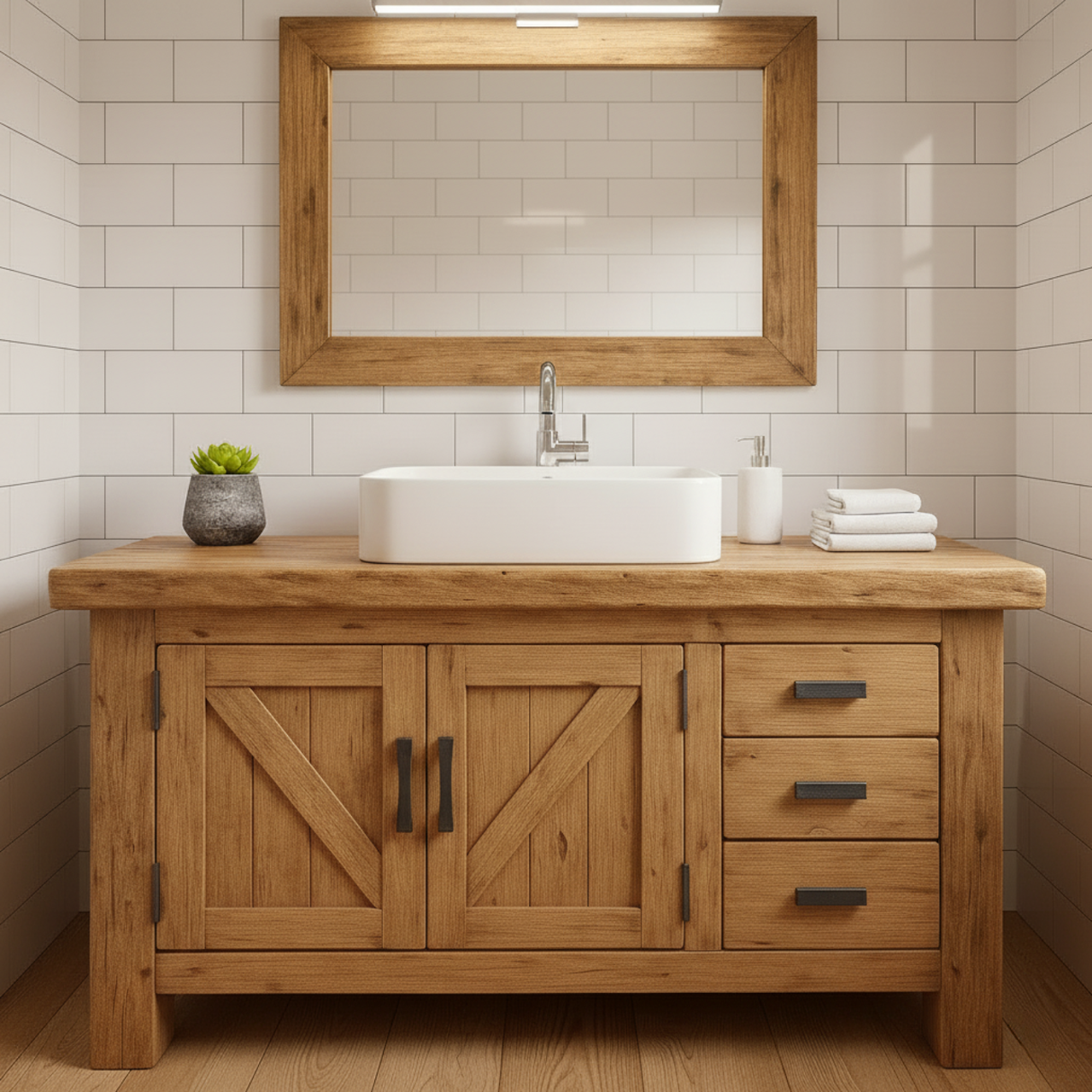 Handcrafted Solid Wood Bathroom Vanity - Rustic Washstand with Open Shelf