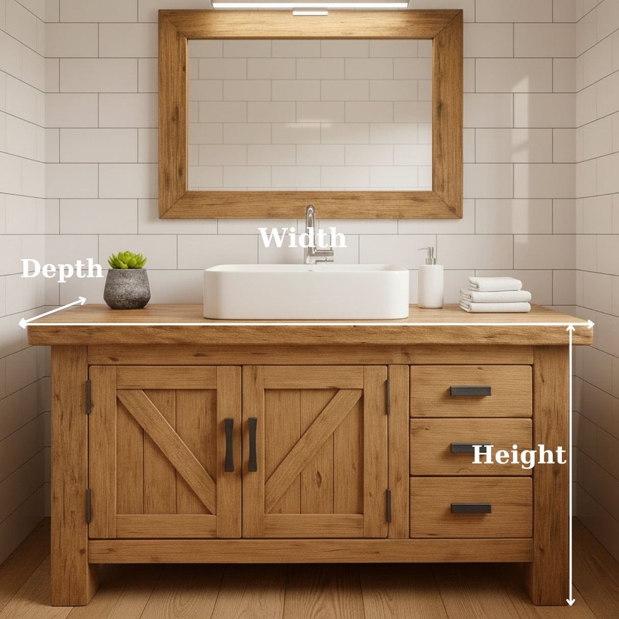 Handcrafted Solid Wood Bathroom Vanity - Rustic Washstand with Open Shelf