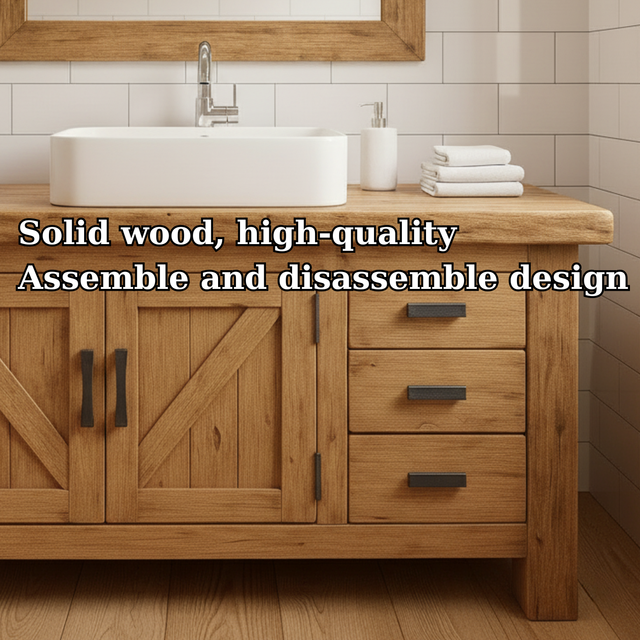 Handcrafted Solid Wood Bathroom Vanity - Rustic Washstand with Open Shelf