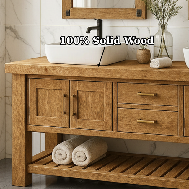 Handcrafted Solid Wood Double Bathroom Vanity - Rustic Farmstand