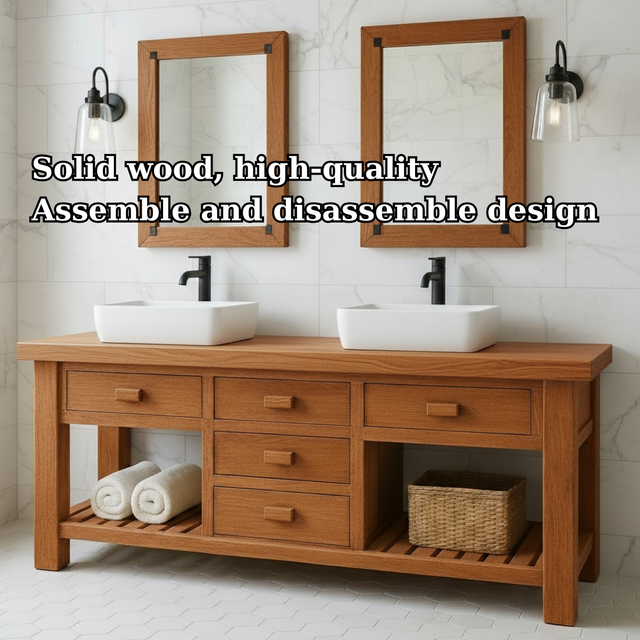 Handcrafted Solid Wood Double Bathroom Vanity - Modern Storage Washstand