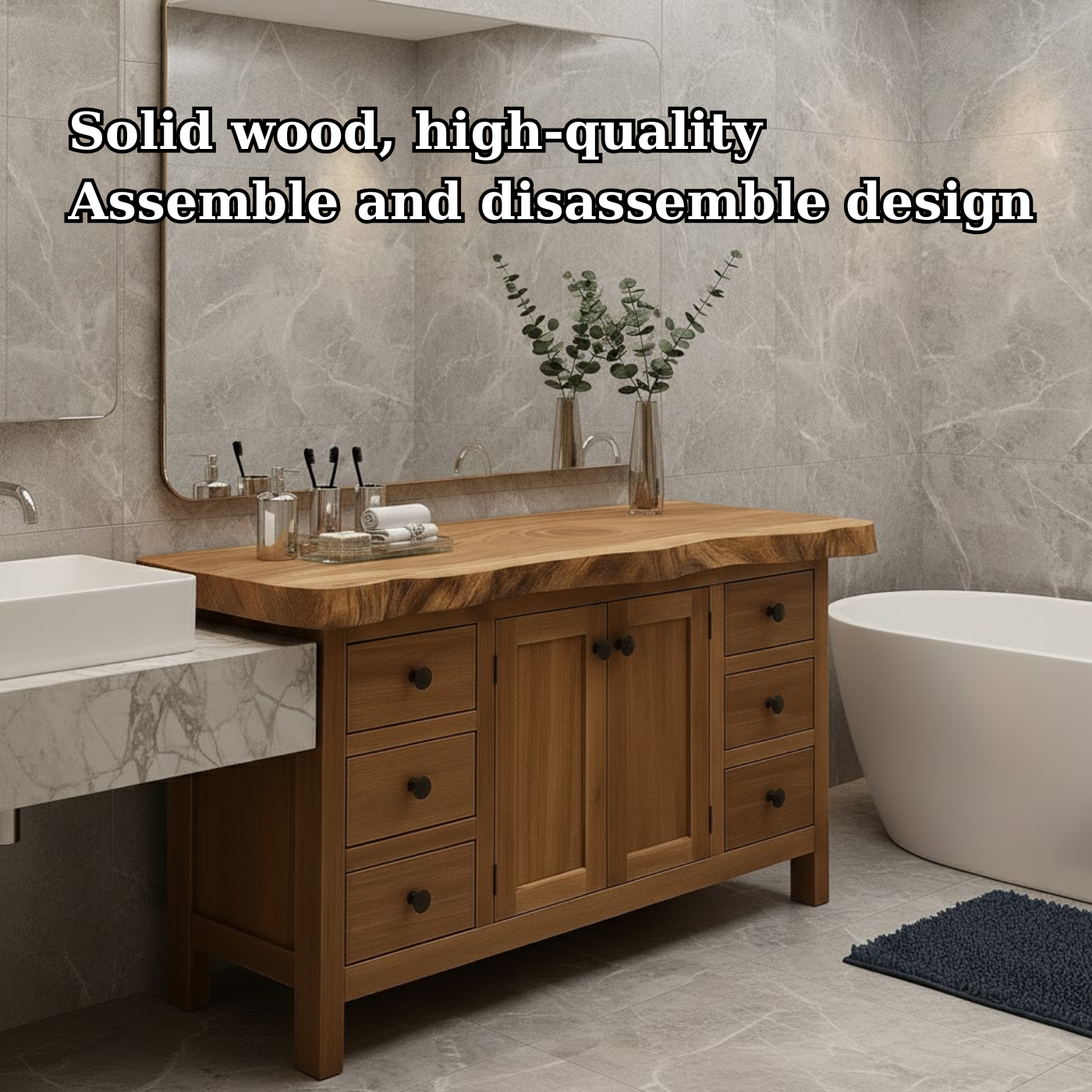 Handcrafted Solid Wood Bathroom Vanity - Rustic Live Edge Single Sink Washstand with Storage