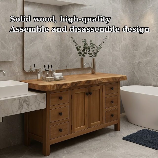Handcrafted Solid Wood Bathroom Vanity - Rustic Live Edge Single Sink Washstand with Storage