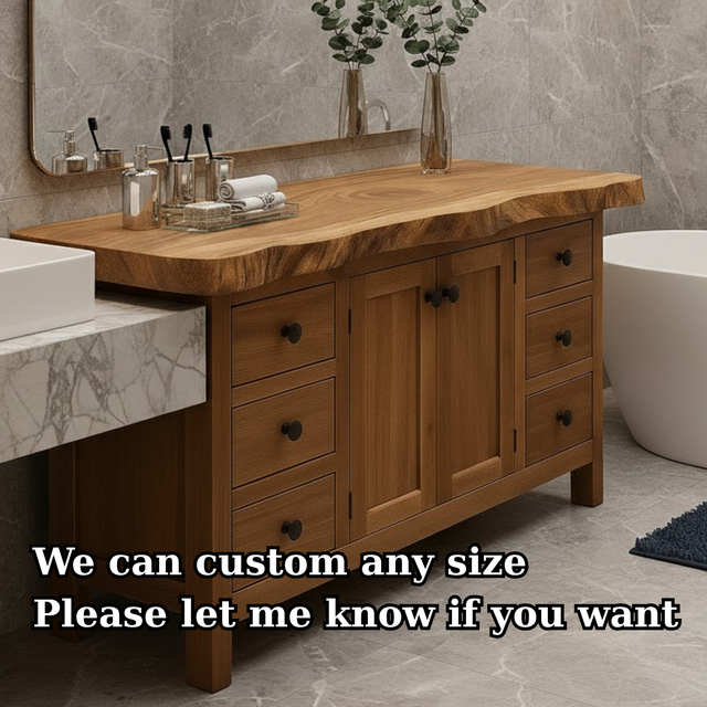 Handcrafted Solid Wood Bathroom Vanity - Rustic Live Edge Single Sink Washstand with Storage