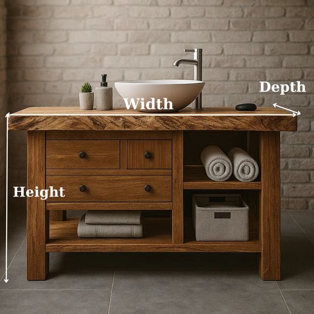 Handcrafted Solid Wood Rustic Bathroom Vanity - Open Shelf & Drawer Storage