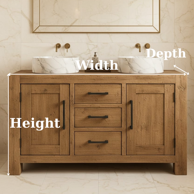Handcrafted Solid Wood Double Bathroom Vanity - Cabinet & 3 Drawer Storage