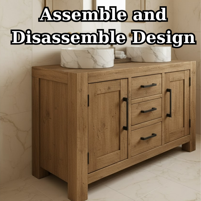 Handcrafted Solid Wood Double Bathroom Vanity - Cabinet & 3 Drawer Storage