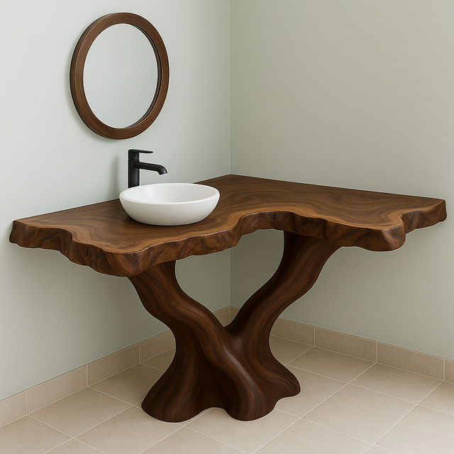 Handcrafted Solid Wood Corner Flow Sculptural Bathroom Vanity