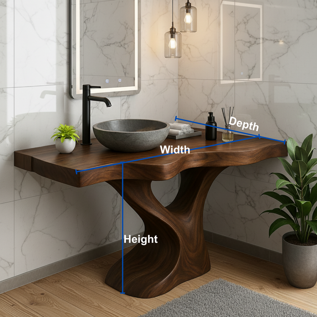 Handcrafted Solid Wood Bathroom Vanity – Modern Organic Sculptural Twist Design