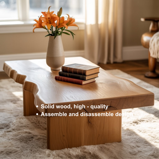 Handcrafted Solid Wood Coffee Table with Deep Live Edge – Minimalist Japanese Zen Center Table for Modern Organic Interiors