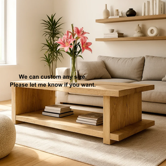 Handcrafted Solid Wood Coffee Table – Minimalist Japandi Wood Center Table with Open Shelf for Modern Natural Living Spaces