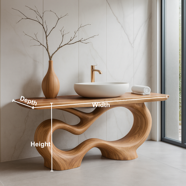 Handcrafted Solid Wood Sculptural Vanity with Organic Curved Base for Modern Interiors