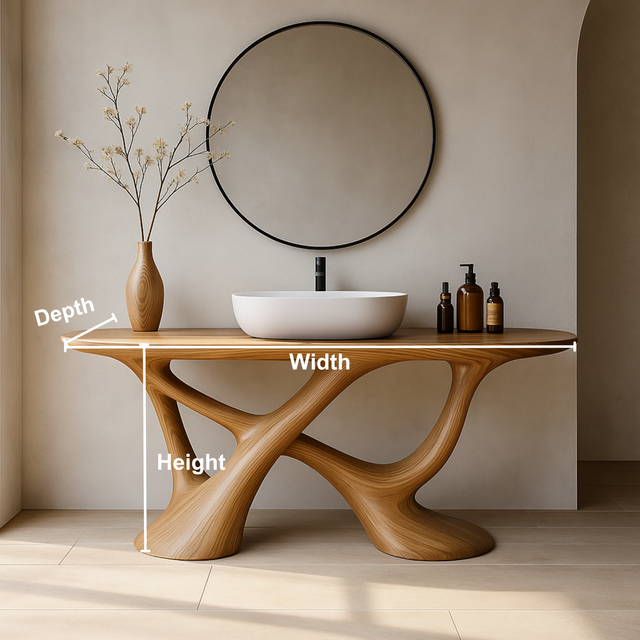 Handcrafted Solid Wood Vanity with Fluid Organic Shape and Modern Sculptural Design