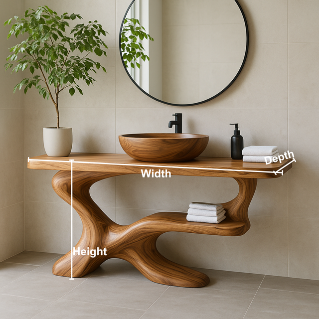 Handcrafted Solid Wood Vanity with Sculptural Flow Design and Contemporary Natural Form