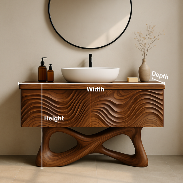 Handcrafted Solid Walnut Bathroom Vanity – Sculptural Wave Front with Organic Twisted Base Design