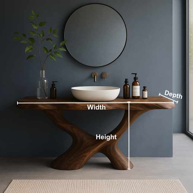 Handcrafted Solid Wood Bathroom Vanity – Sculptural Organic Flow Base with Modern Artistic Form