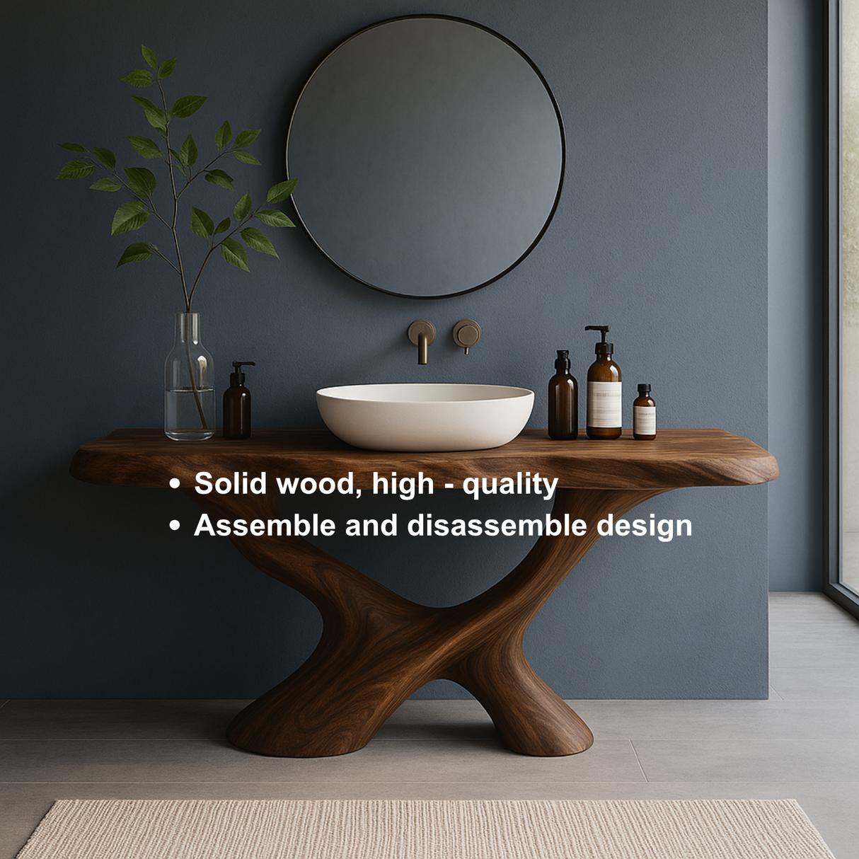 Handcrafted Solid Wood Bathroom Vanity – Sculptural Organic Flow Base with Modern Artistic Form