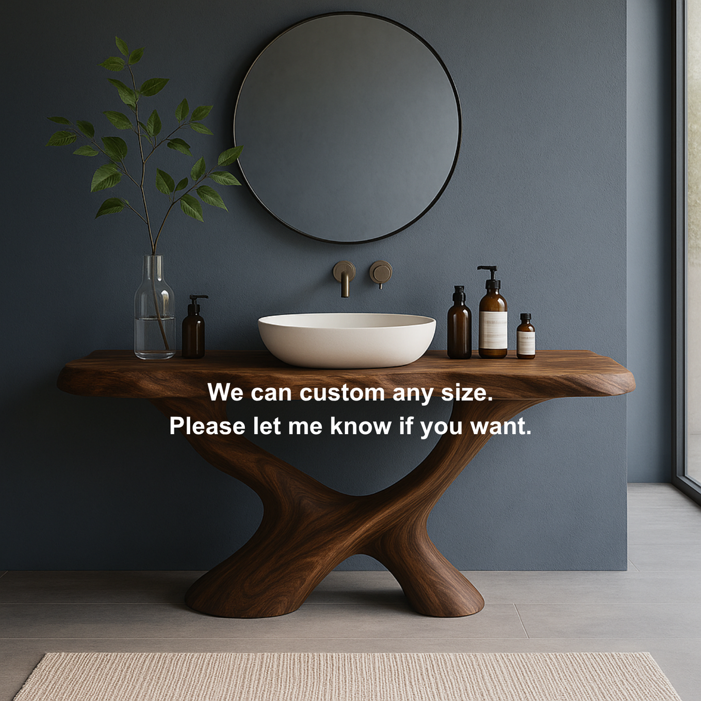 Handcrafted Solid Wood Bathroom Vanity – Sculptural Organic Flow Base with Modern Artistic Form