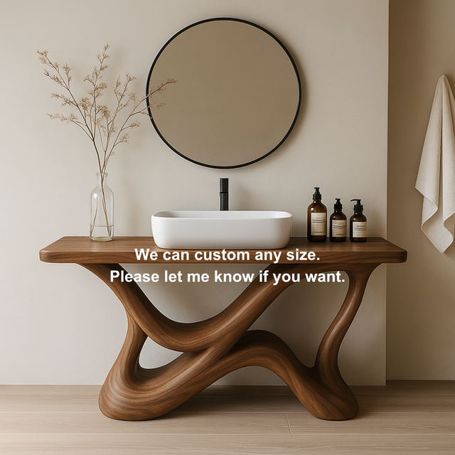 Handcrafted Solid Wood Bathroom Vanity – Organic Interwoven Flow Sculptural Base Design