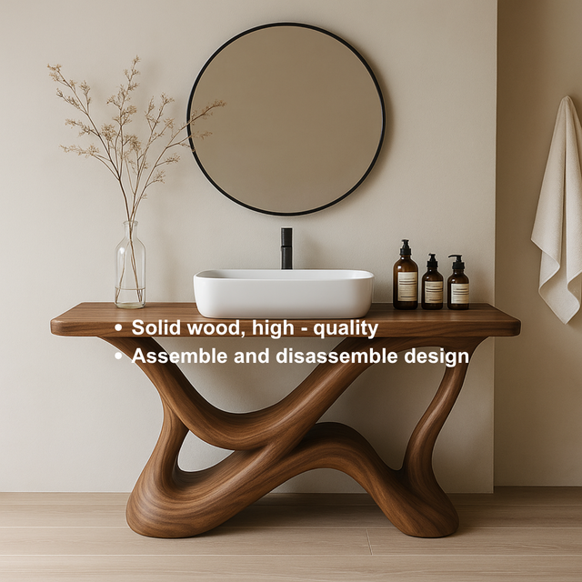 Handcrafted Solid Wood Bathroom Vanity – Organic Interwoven Flow Sculptural Base Design