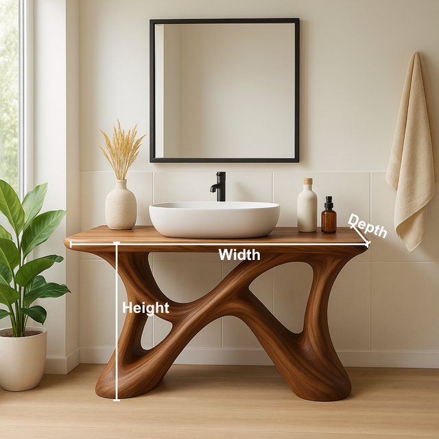 Handcrafted Solid Wood Bathroom Vanity – Sculptural Organic X-Form Base with Modern Artistic Flow