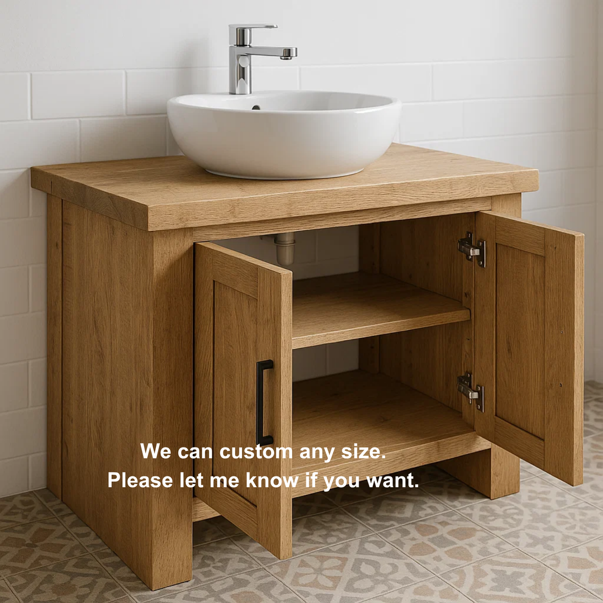 Modern Handcrafted Solid Wood Bathroom Vanity – Minimalist Cabinet Base with Double Doors