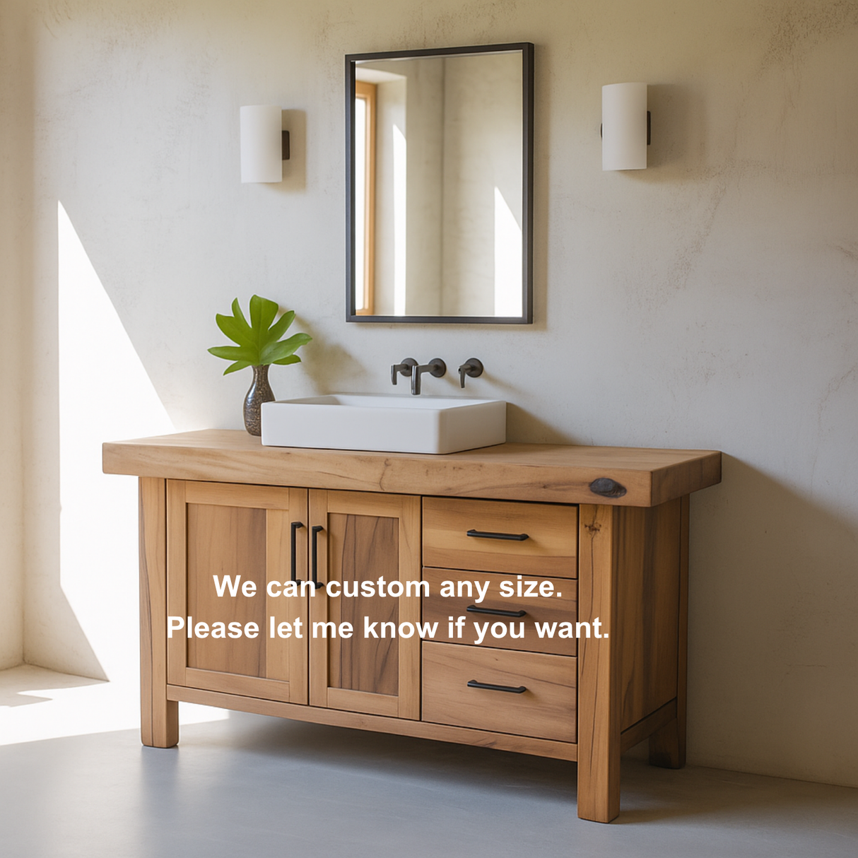 Handcrafted Solid Wood Bathroom Vanity – Rustic Modern Base with 3 Drawers and Cabinet Doors