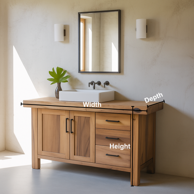 Handcrafted Solid Wood Bathroom Vanity – Rustic Modern Base with 3 Drawers and Cabinet Doors