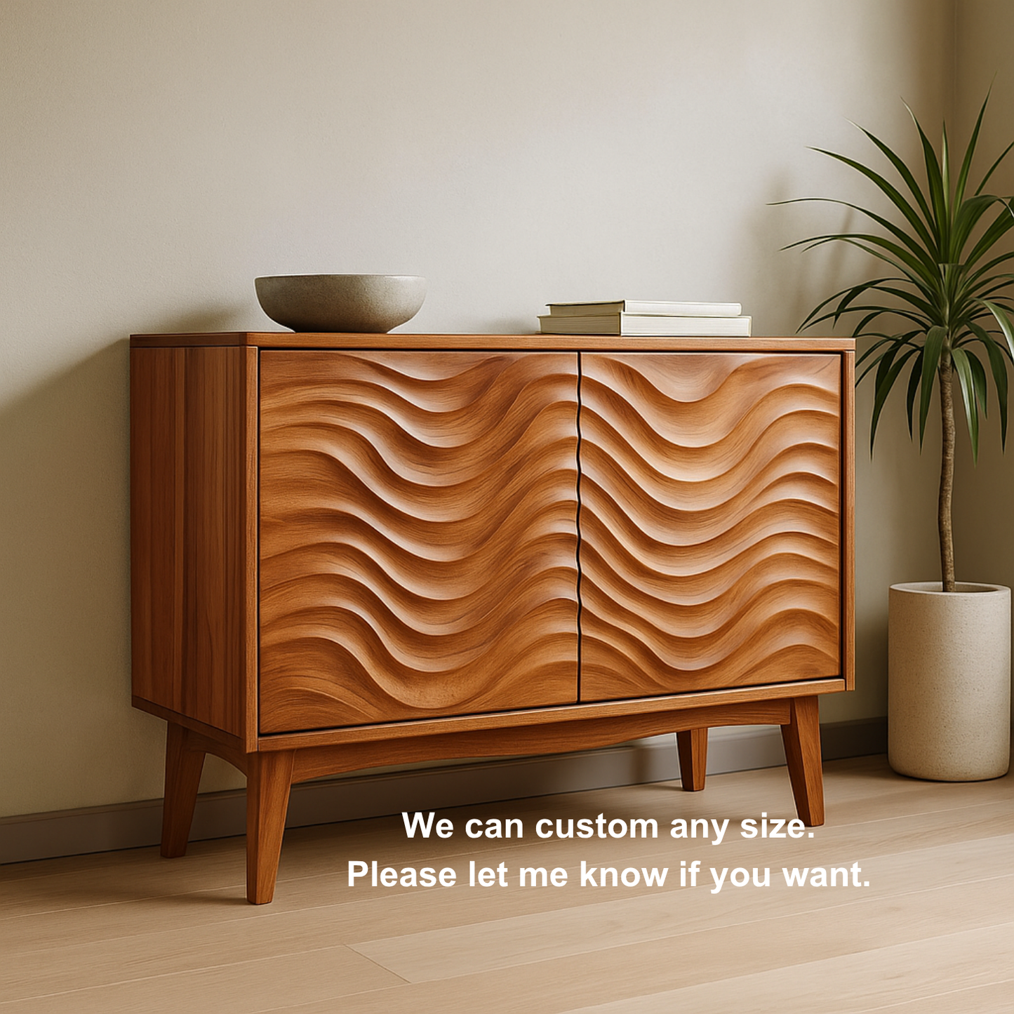 Handcrafted Solid Wood Sideboard – Sculptural Wave Carved Credenza for Modern Organic Interiors