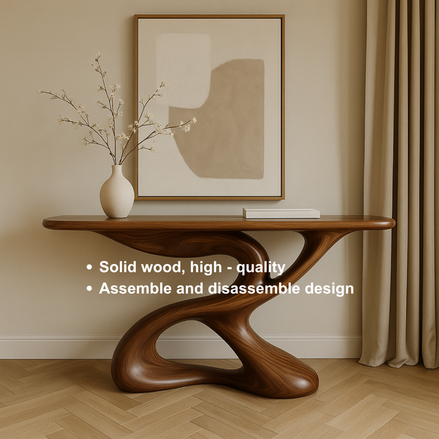 Handcrafted Solid Wood Sculptural Console Table – Organic Flow Design Art Furniture for Modern Interiors