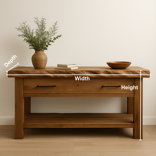 Handcrafted Solid Wood Console Table – Rustic Textured Edge Design with Natural Grain and Minimalist Form