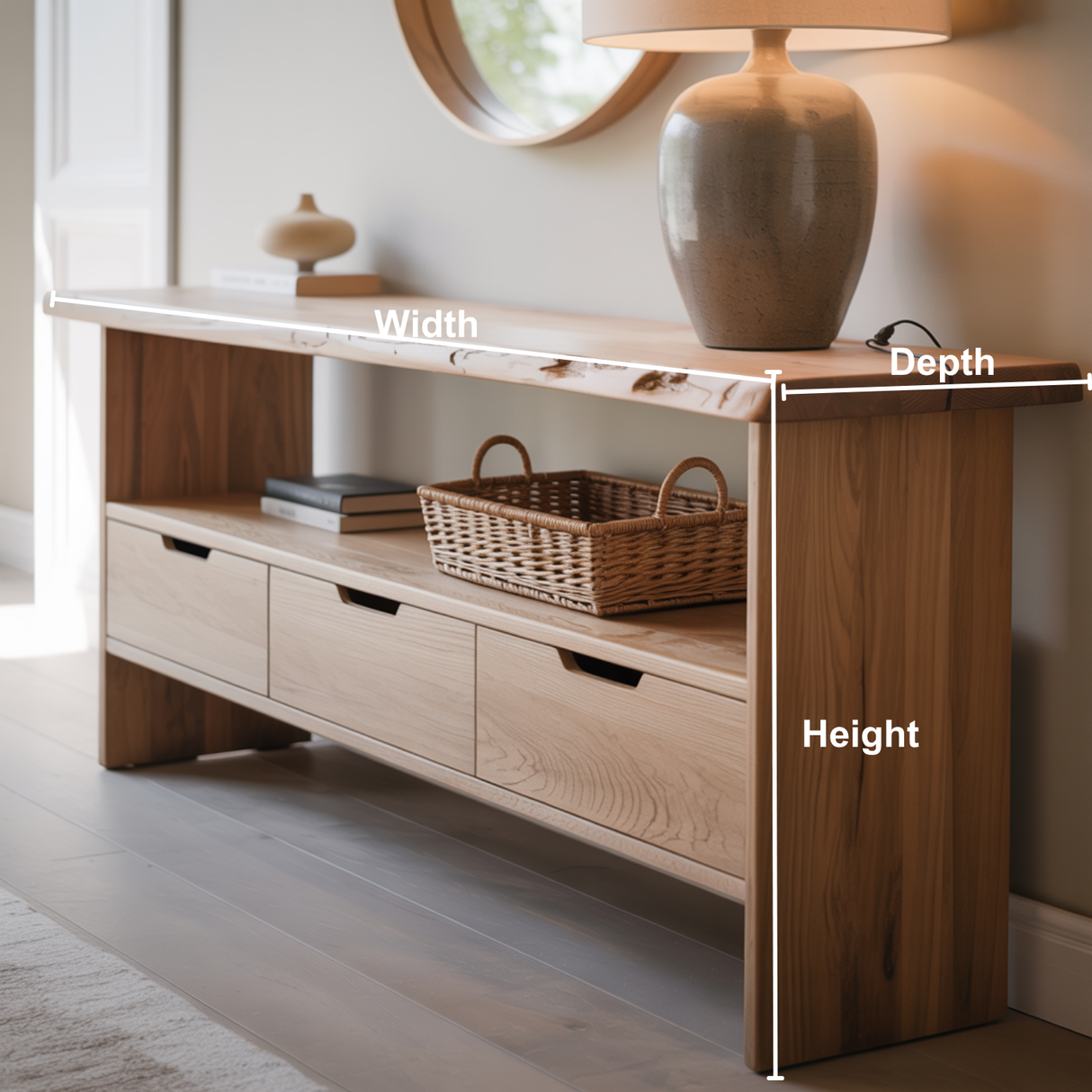 Handcrafted Solid Wood Console Table – Minimalist Live Edge Design with Storage Drawers