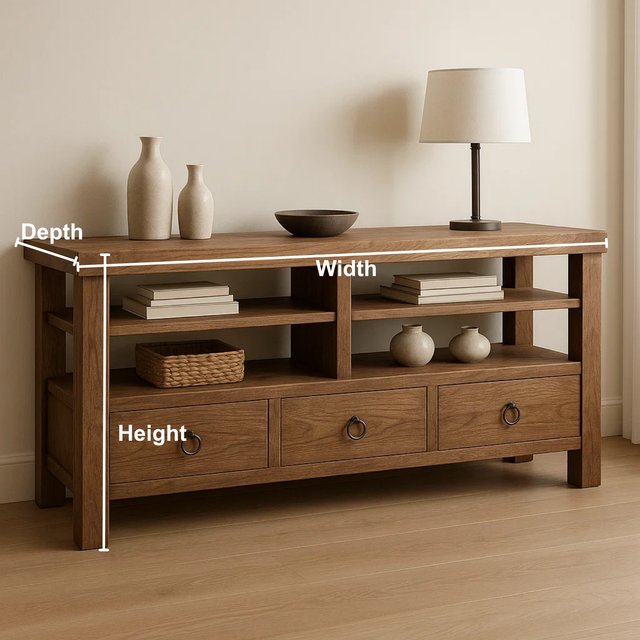 Handcrafted Solid Wood Console Table – Rustic Open Shelf Design with Drawers and Natural Finish