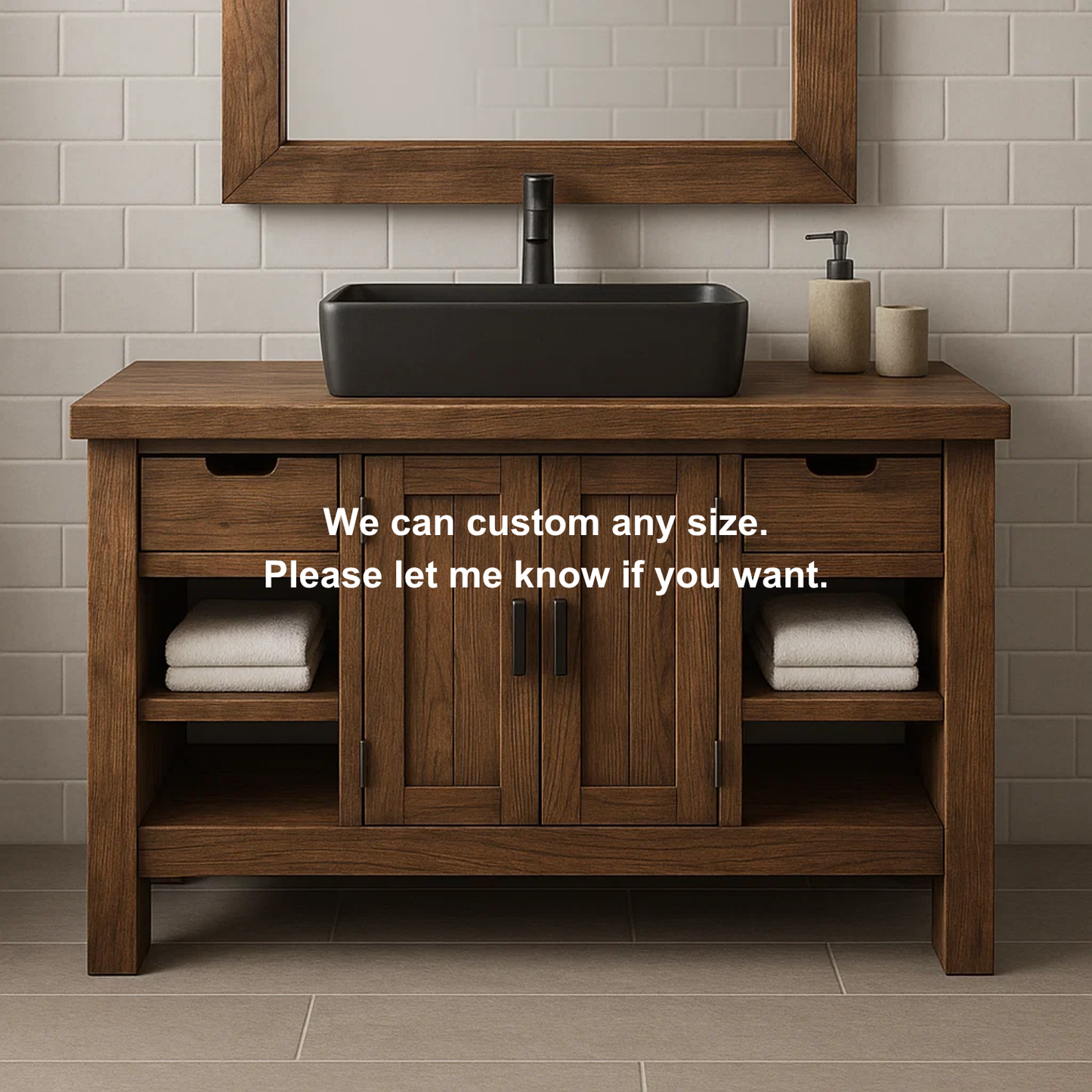 Handcrafted Solid Wood Bathroom Vanity – Modern Farmhouse Cabinet with Shelves and Storage Drawers
