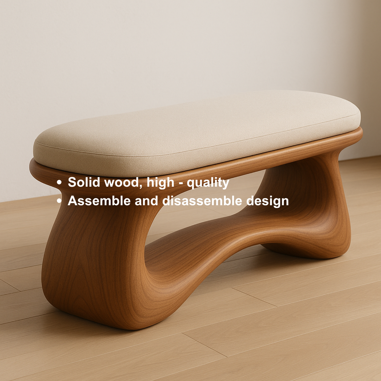 Handcrafted Sculptural Solid Wood Bench – Modern Organic Flow Design for Contemporary Interiors