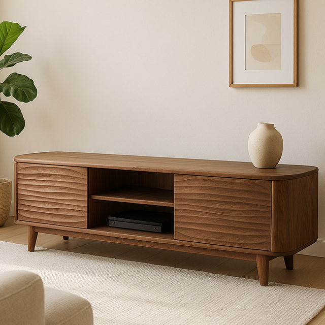 Handcrafted Solid Wood Curved Edge TV Stand – Modern Organic Media Console