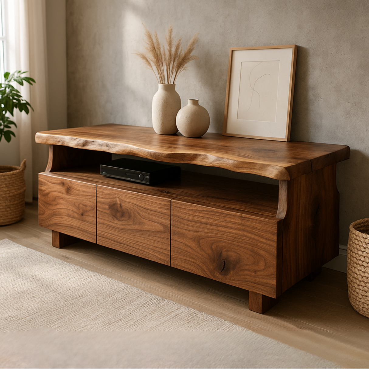 Handcrafted Solid Wood Live Edge TV Stand – Organic Modern Media Console