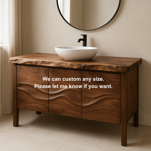 Handcrafted Solid Wood Bathroom Vanity – Live Edge Organic Wavefront Design