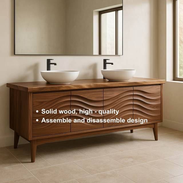 Handcrafted Solid Wood Double Sink Vanity – Modern Organic Wavefront Design